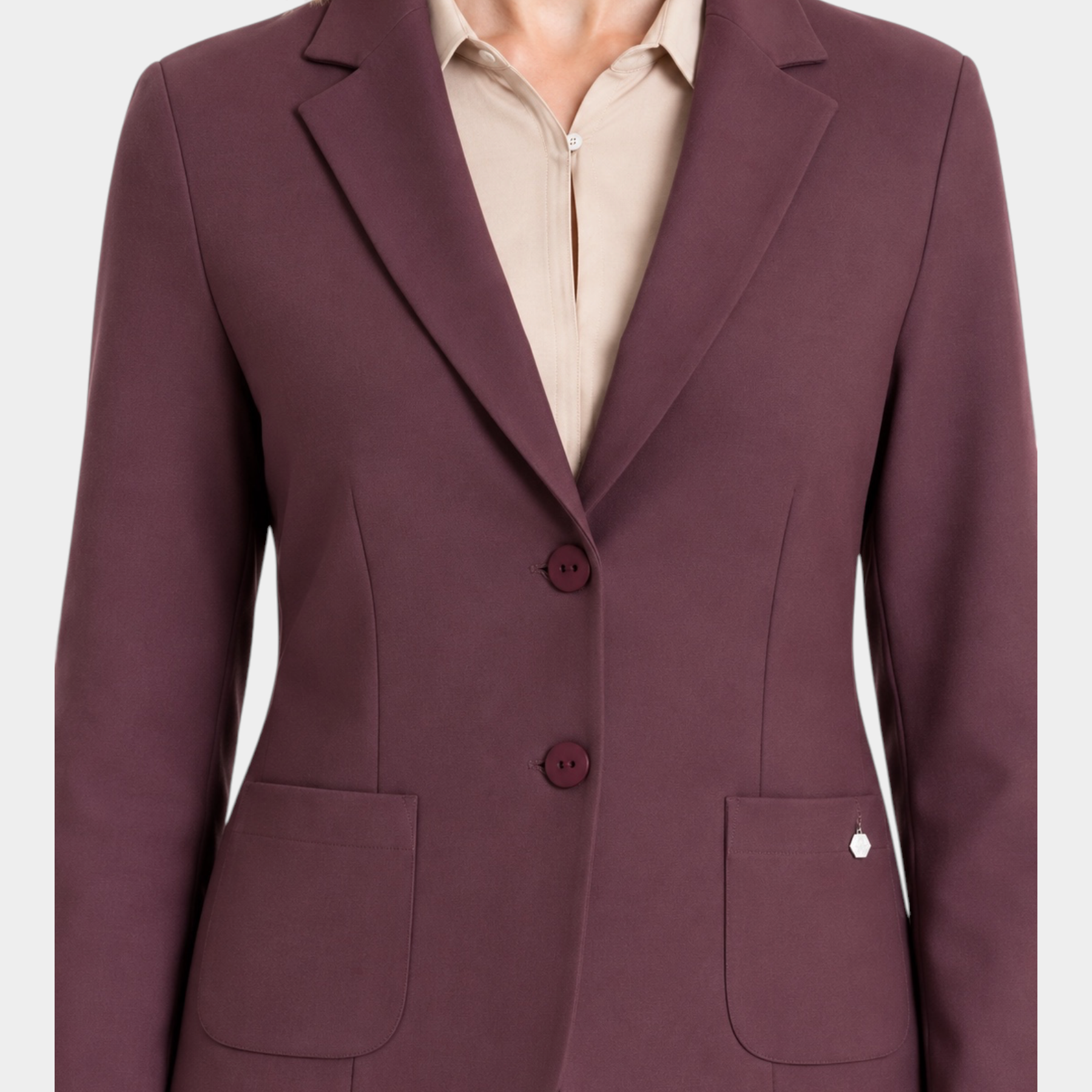 Blazer Follower SRL bordeaux a due bottoni con tasche frontali e revers classici su camicia beige