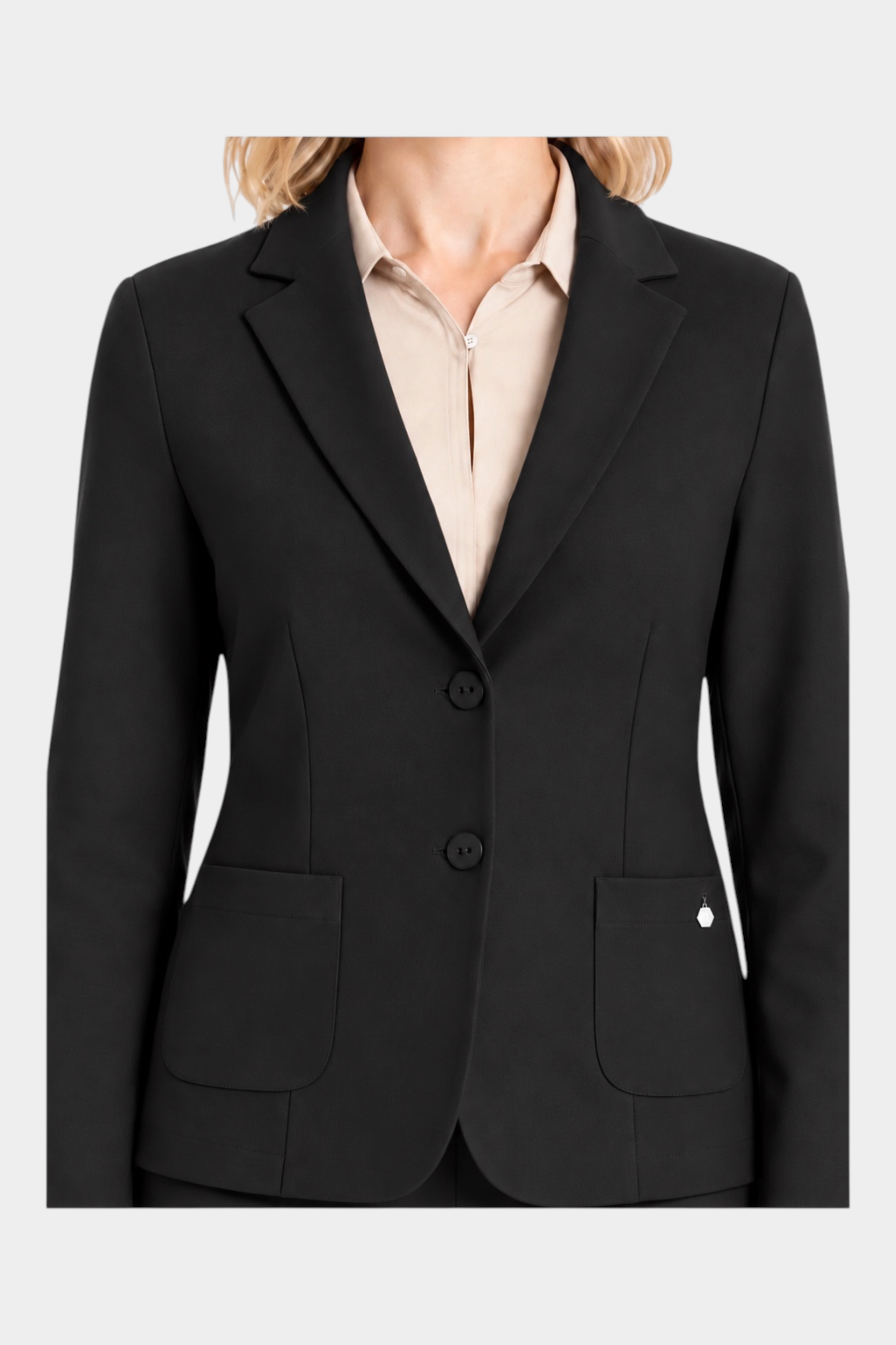 Blazer nero da donna Follower SRL con chiusura a due bottoni, tasche frontali e revers classici
