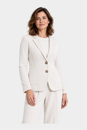 Blazer Follower SRL da donna color avorio in velluto con chiusura a due bottoni e tasche frontali