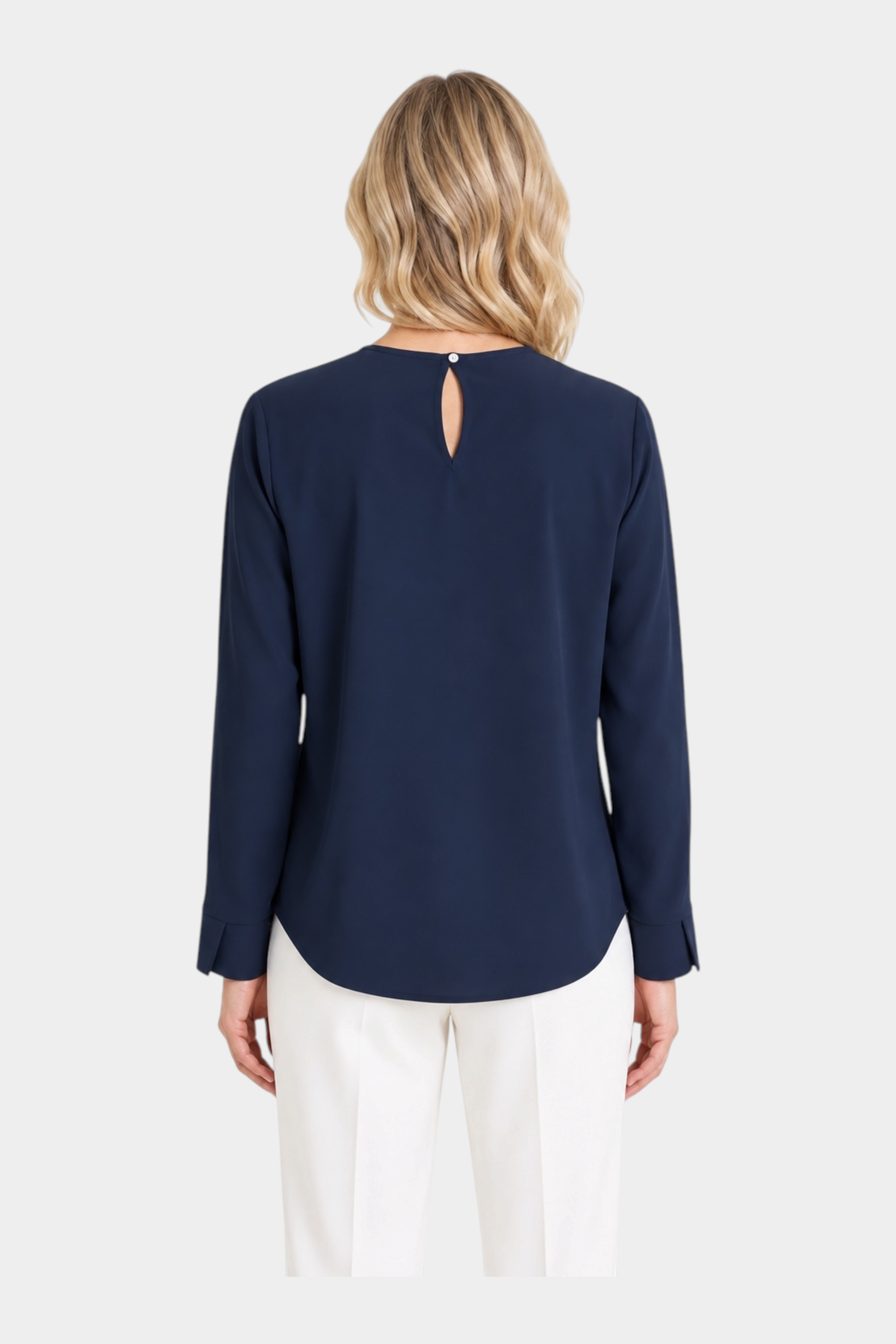 Vista posteriore di una blusa blu Ragno in flanella leggera con girocollo e chiusura a bottone, Follower SRL