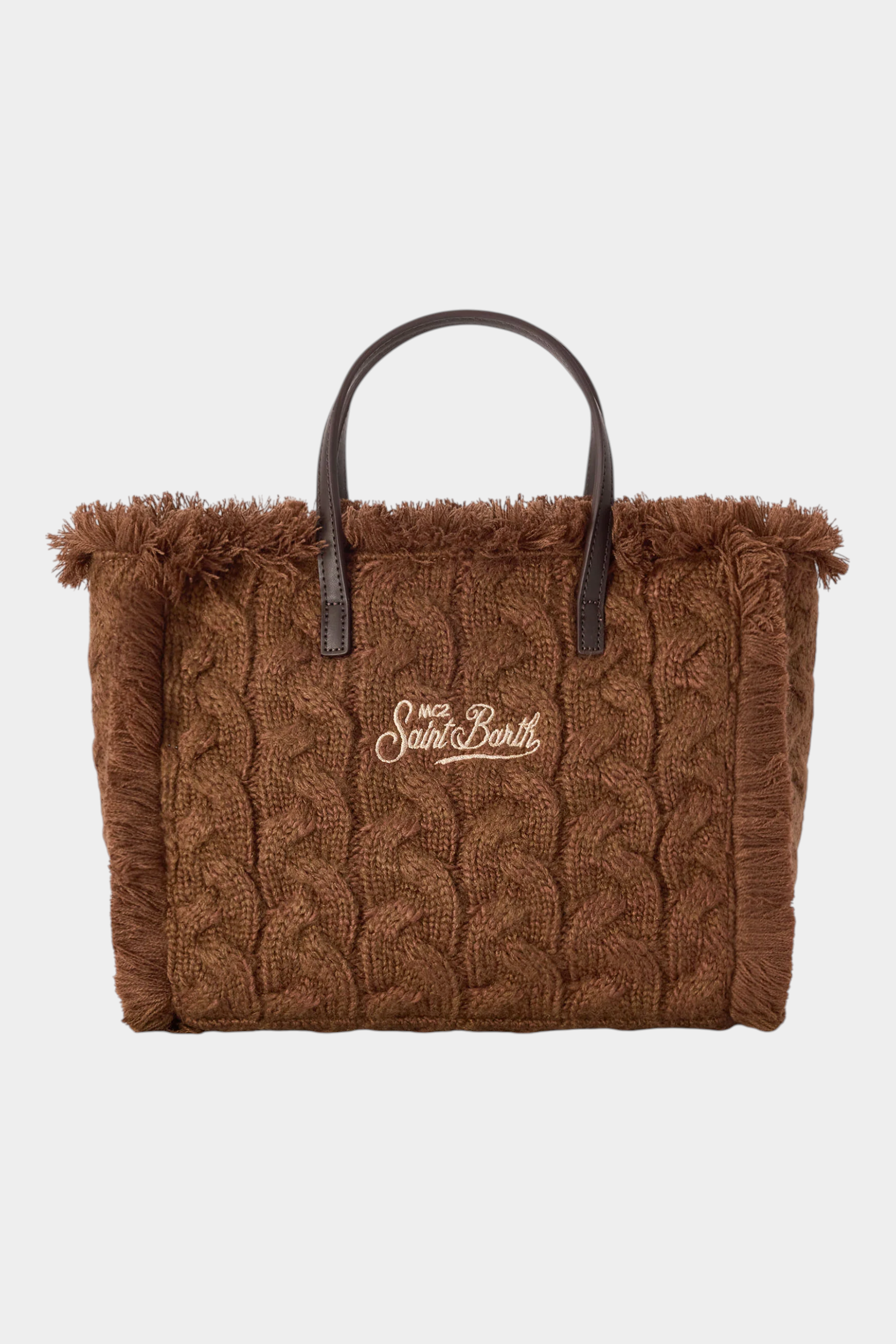 Borsa Follower SRL Colette marrone in maglia a trecce con logo ricamato e manici in pelle