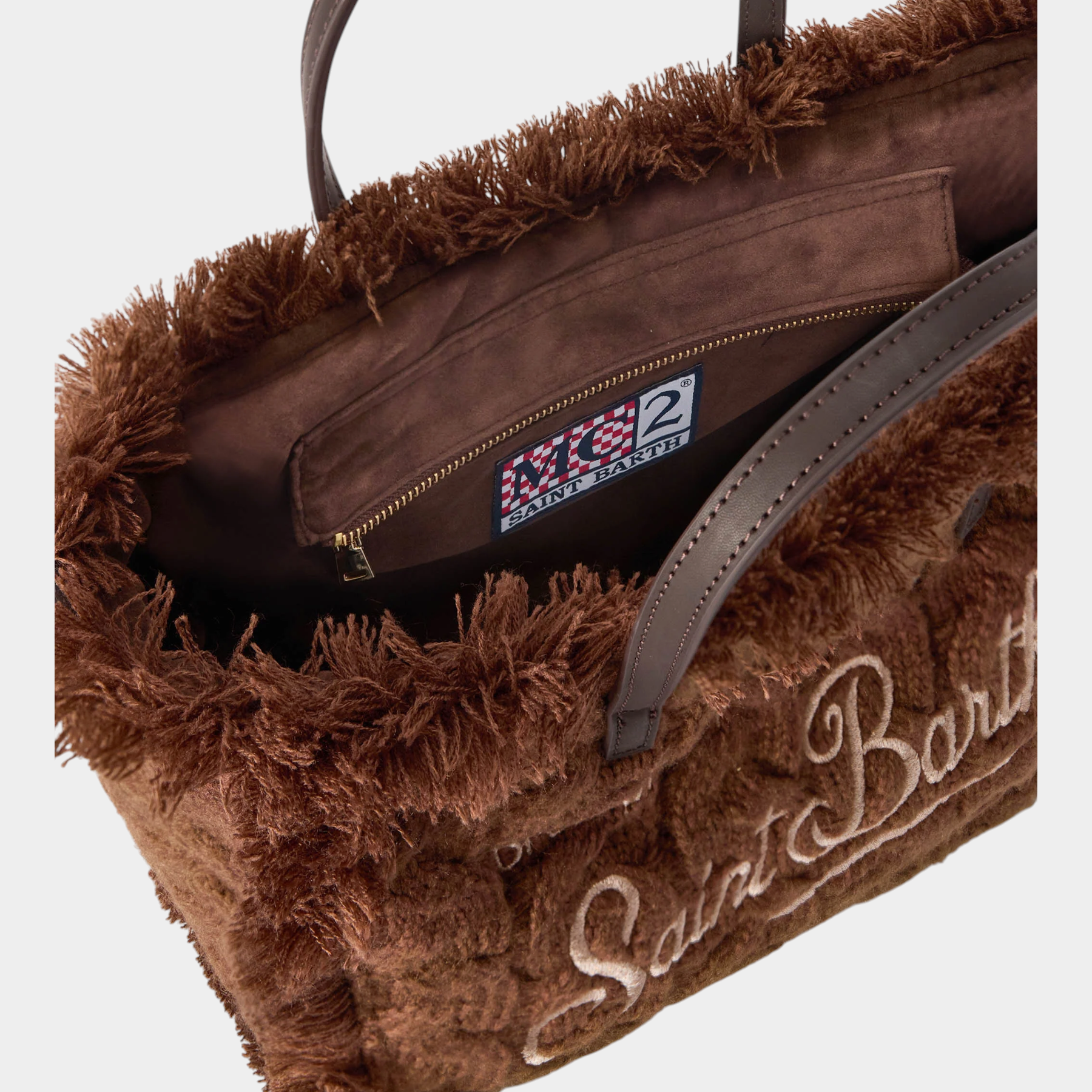 Borsa Follower SRL MC2 SAINT BARTH Colette marrone in maglia intrecciata con ricamo logo e manici in pelle