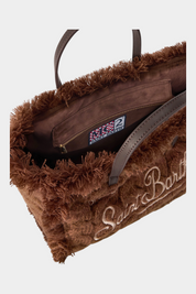 Borsa Follower SRL MC2 SAINT BARTH Colette marrone in maglia intrecciata con ricamo logo e manici in pelle