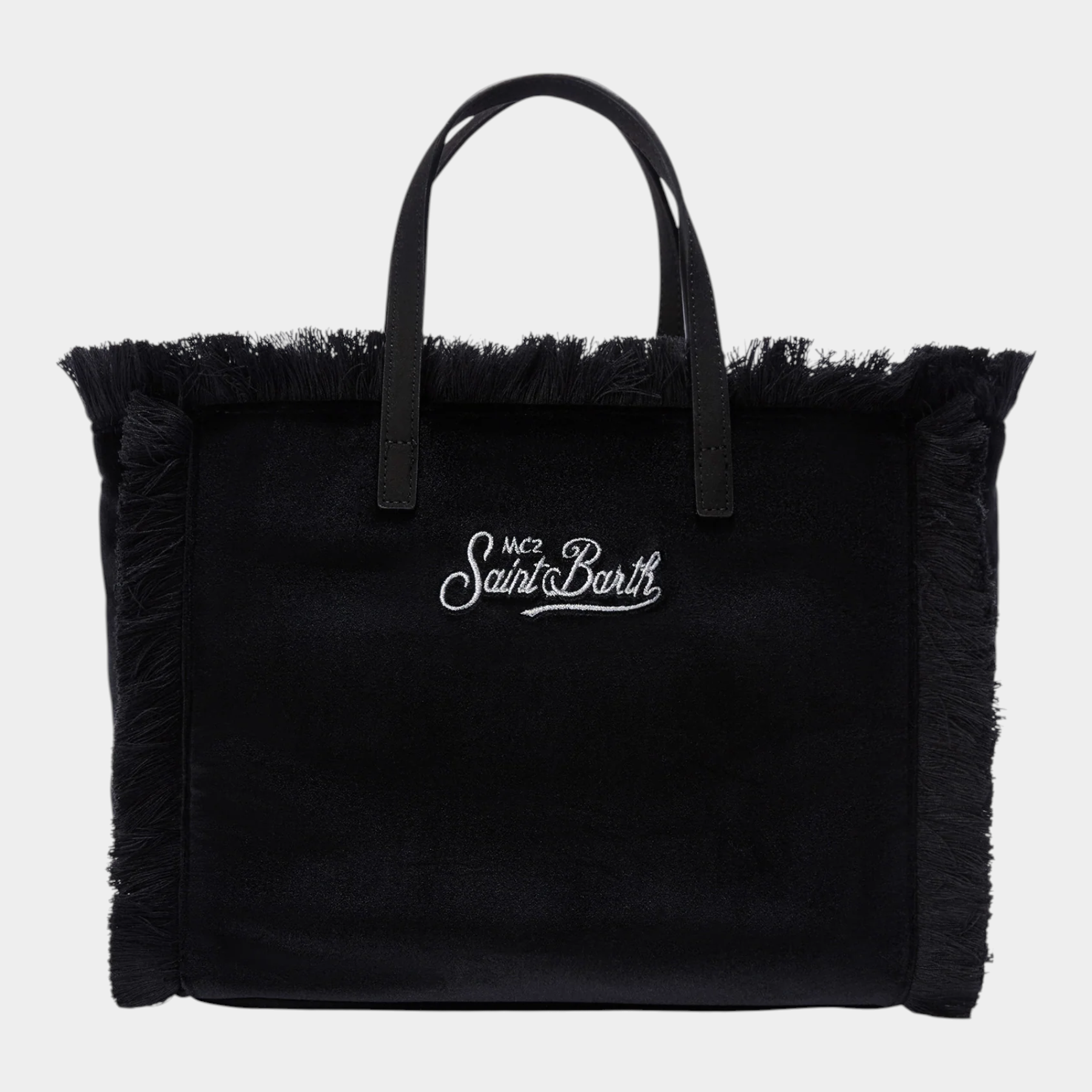 Borsa Follower SRL Colette nera in velluto con frange laterali e logo MC2 SAINT BARTH ricamato sul davanti