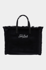Borsa Follower SRL Colette nera in velluto con frange laterali e logo MC2 SAINT BARTH ricamato sul davanti