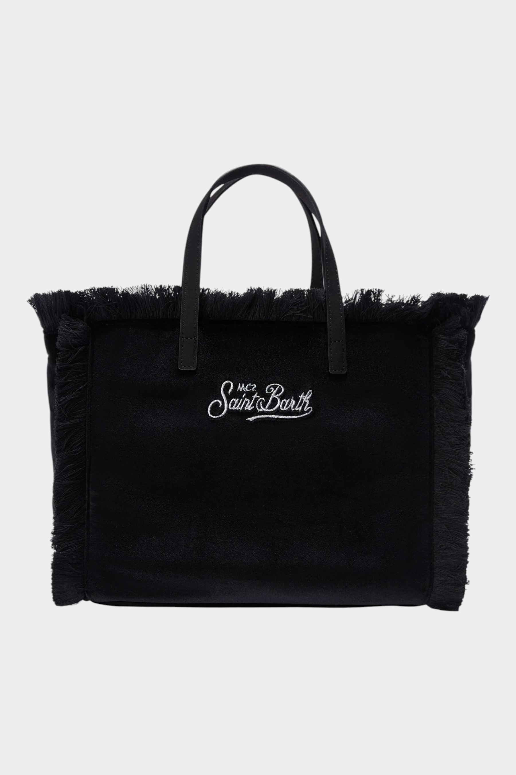 Borsa Follower SRL Colette nera in velluto con frange laterali e logo MC2 SAINT BARTH ricamato sul davanti