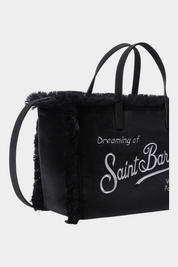 Borsa Follower SRL Colette nera in velluto con frange laterali e ricamo logo Saint Barth bianco