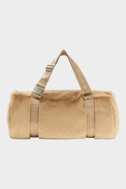 Borsa a cilindro Follower SRL Guess in morbida pelliccia sintetica beige con manici logati e dettagli in metallo