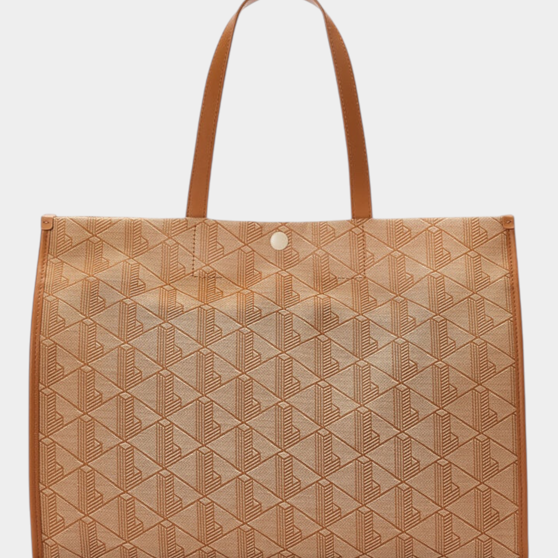 Borsa grande Follower SRL in tessuto jacquard beige con stampa Heritage e manici in pelle marrone