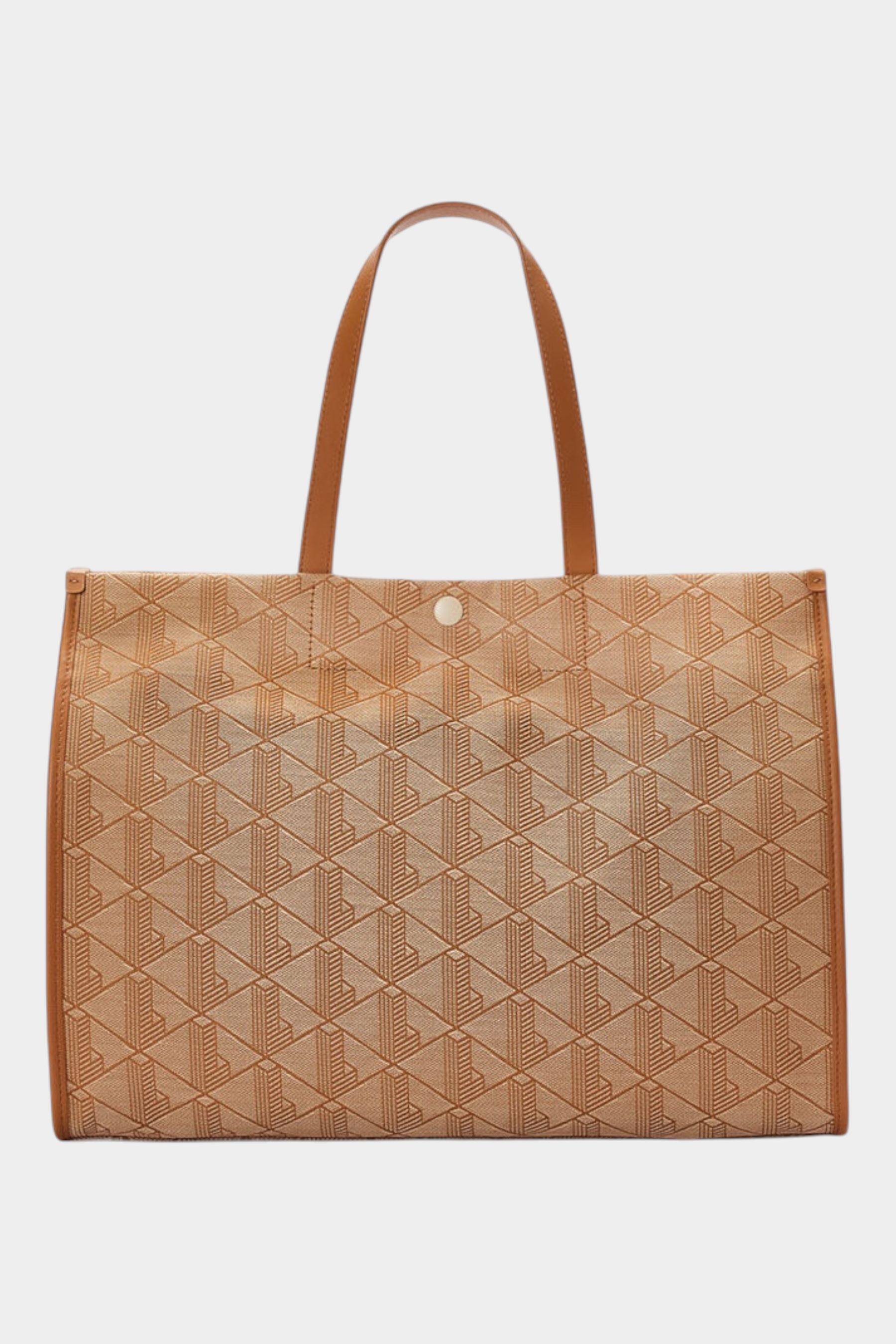 Borsa grande Follower SRL in tessuto jacquard beige con stampa Heritage e manici in pelle marrone