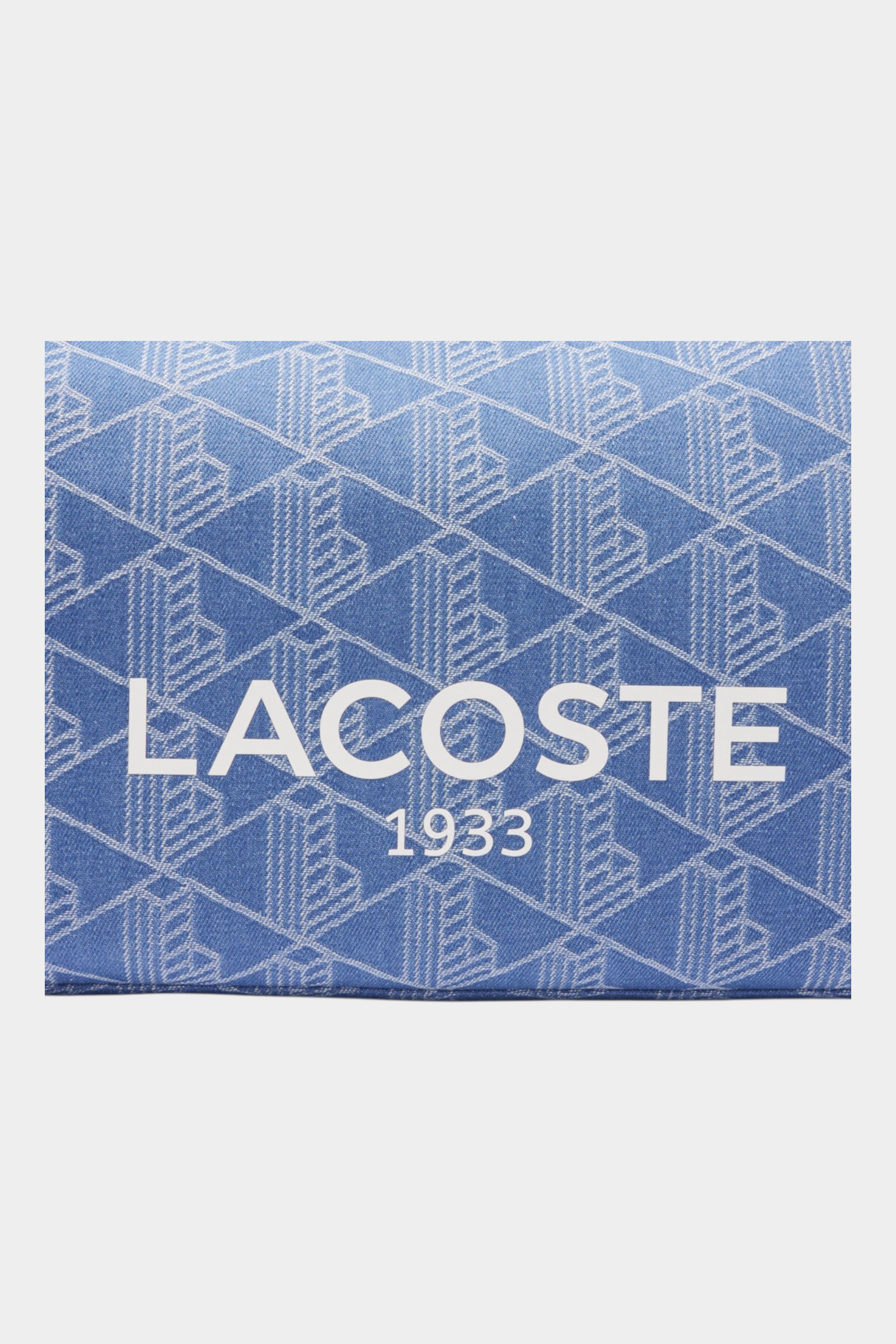 Borsa Follower SRL LACOSTE grande in tessuto jacquard blu con stampa Heritage e logo bianco in evidenza
