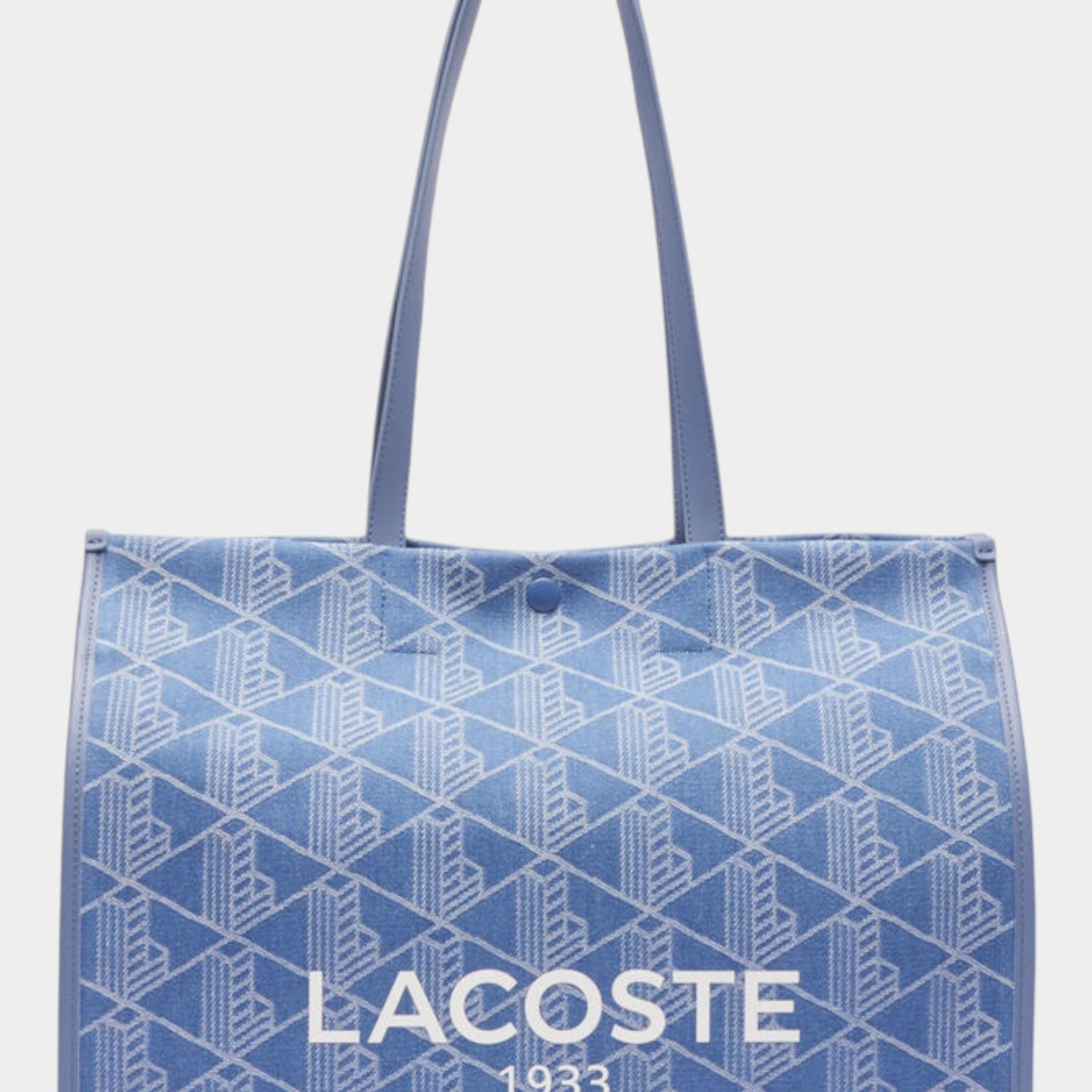 Borsa tote grande Follower SRL Lacoste in jacquard blu con stampa Heritage e logo bianco frontale