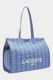 Borsa tote grande Follower SRL LACOSTE in jacquard blu con stampa Heritage e logo bianco