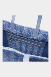 Interno della borsa grande Follower SRL in tessuto jacquard blu con stampa geometrica Heritage e tasca con zip