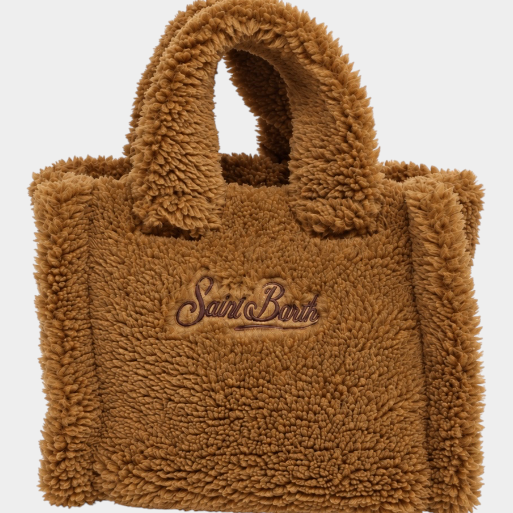 Borsa mini vanity Follower SRL in tessuto teddy marrone con logo ricamato Saint Barth