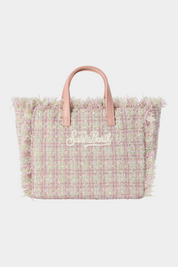 Borsa mini vanity Follower SRL in tweed rosa con finitura lucida e logo ricamato