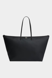 Shopping bag XXL Lacoste L.12.12 Concept nera in tela con logo del coccodrillo, proposta da Follower SRL