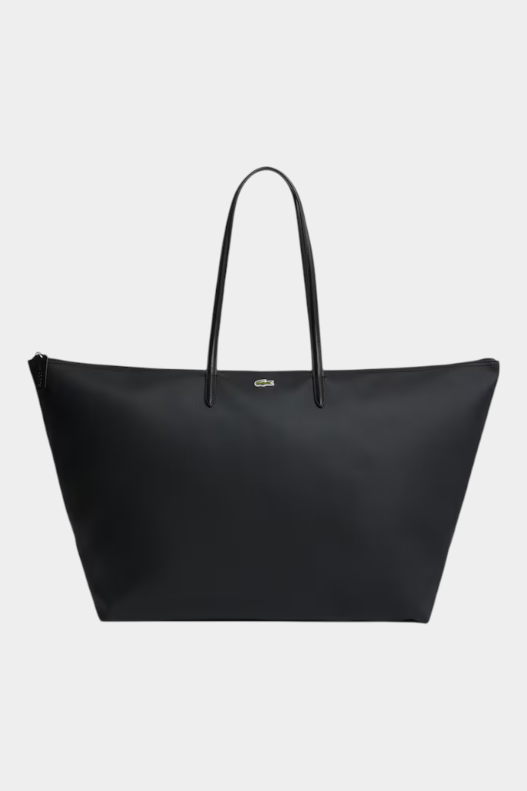 Shopping bag XXL Lacoste L.12.12 Concept nera in tela con logo del coccodrillo, proposta da Follower SRL