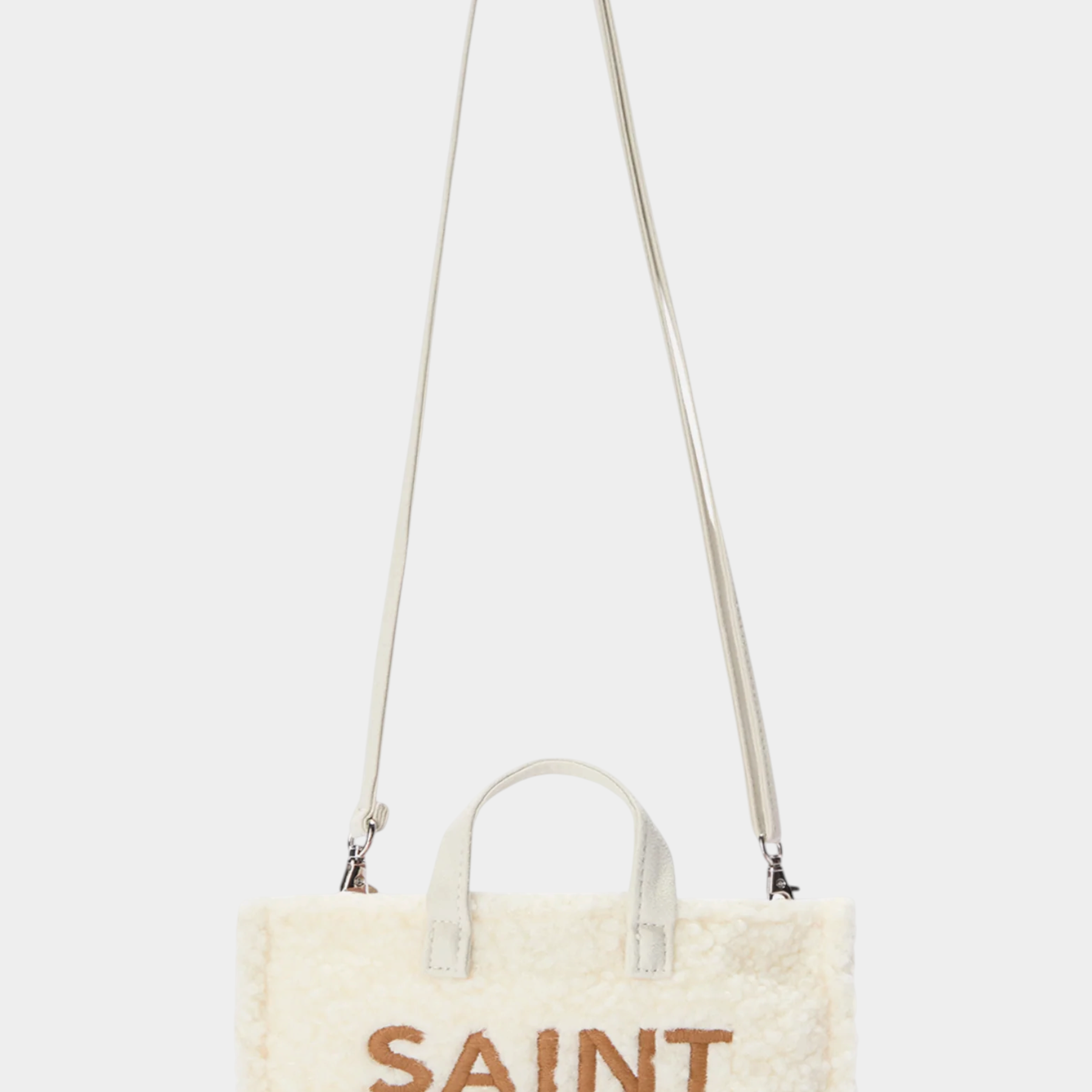 Borsa portacellulare Follower SRL in tessuto teddy color avorio con logo Saint Barth ricamato e tracolla regolabile