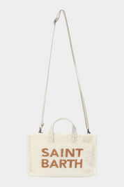 Borsa portacellulare Follower SRL in tessuto teddy color avorio con logo Saint Barth ricamato e tracolla regolabile
