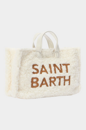 Borsa porta cellulare Follower SRL in tessuto teddy color avorio con logo Saint Barth ricamato a contrasto