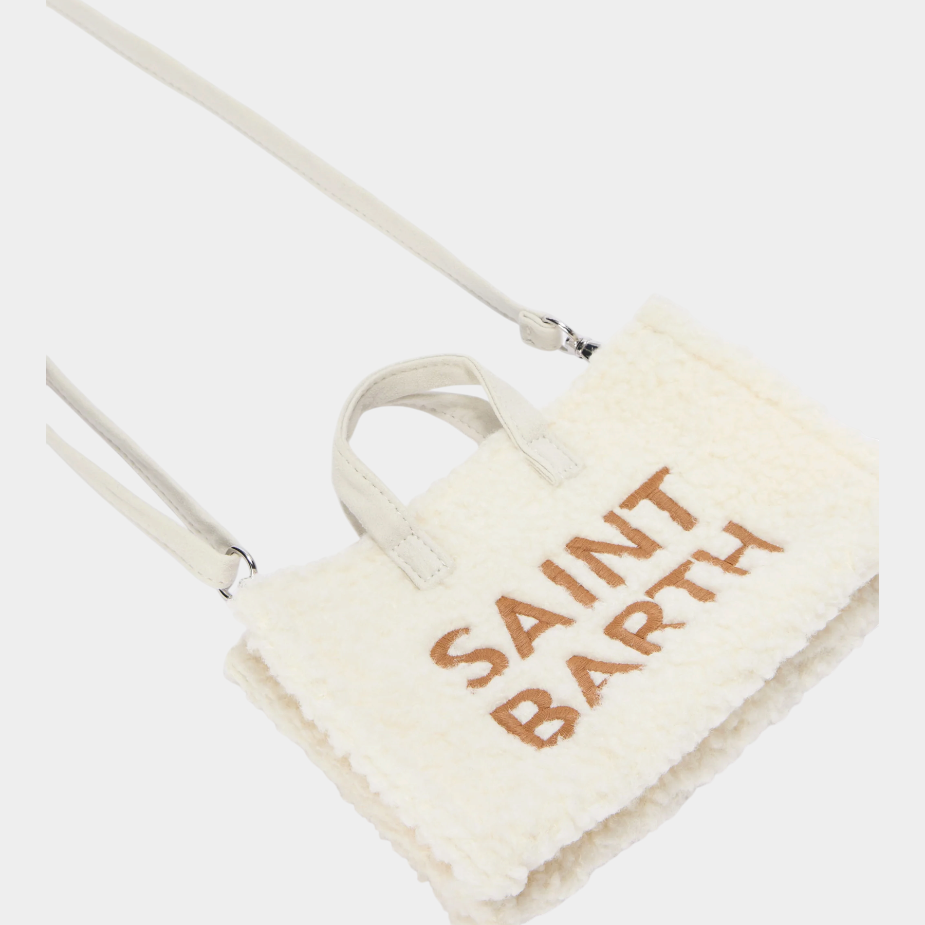 Borsa porta telefono Follower SRL in tessuto teddy color avorio con logo ricamato e tracolla rimovibile