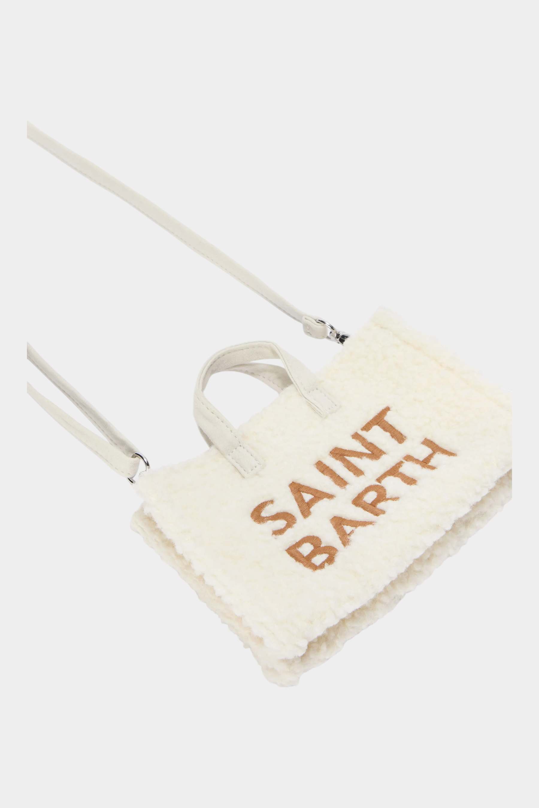 Borsa porta telefono Follower SRL in tessuto teddy color avorio con logo ricamato e tracolla rimovibile
