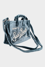 Borsa porta cellulare Follower SRL in tessuto teddy blu con ricamo logo Saint Barth e tracolla