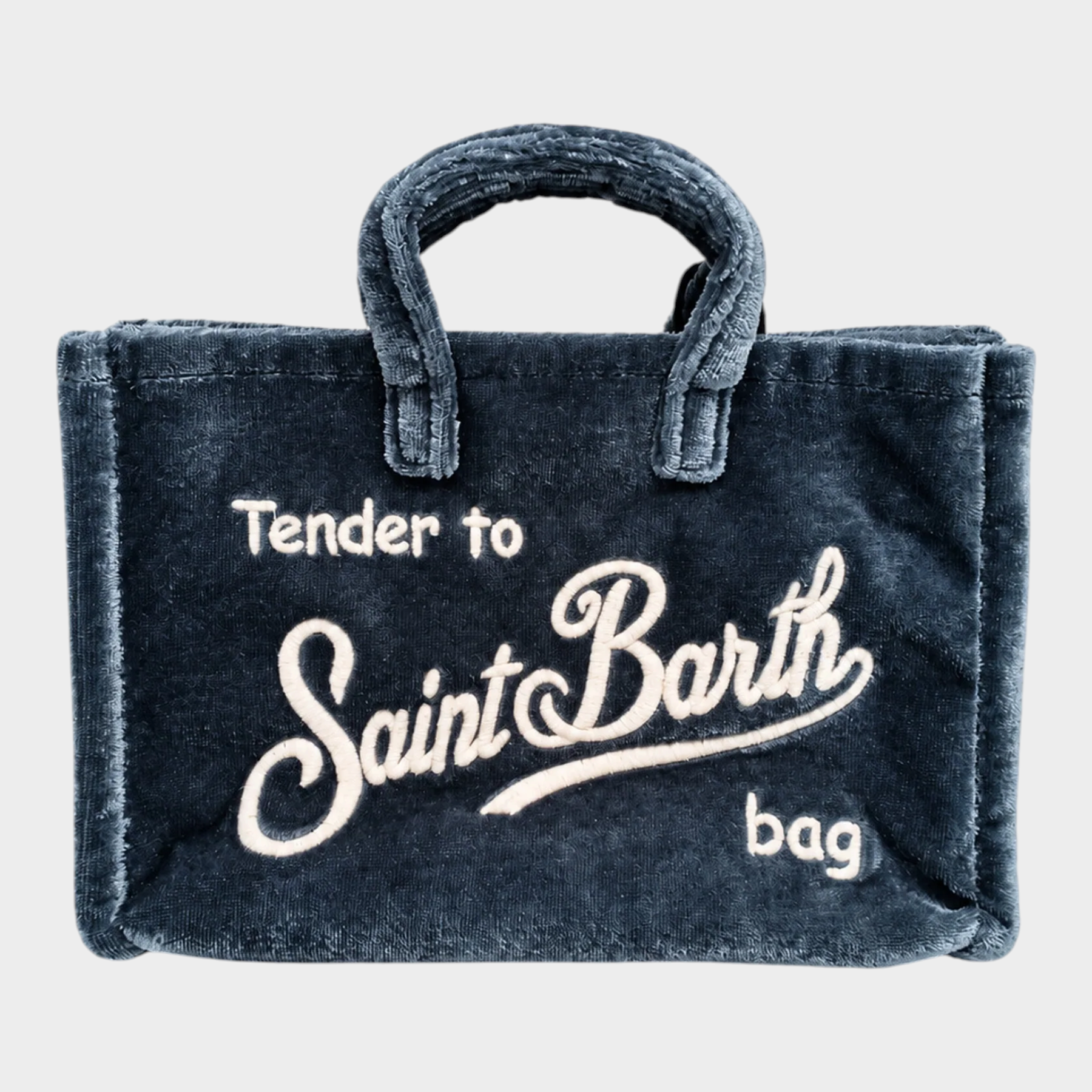 Borsa porta telefono Follower SRL in tessuto teddy blu con ricamo logo bianco Saint Barth