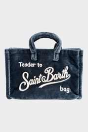 Borsa porta telefono Follower SRL in tessuto teddy blu con ricamo logo bianco Saint Barth