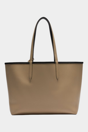 Borsa tote double face Follower SRL color beige con finiture nere e texture granulata, design elegante e spazioso