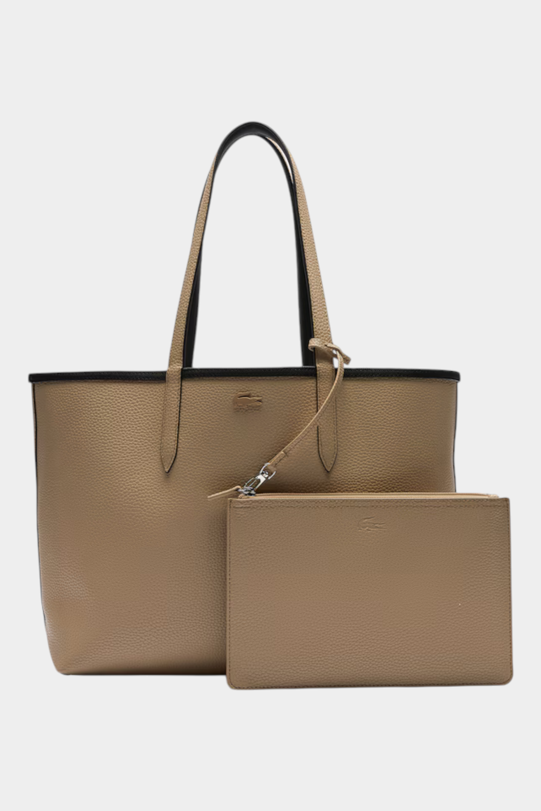 Borsa tote double face Follower SRL Lacoste color beige con pochette abbinata in pelle martellata