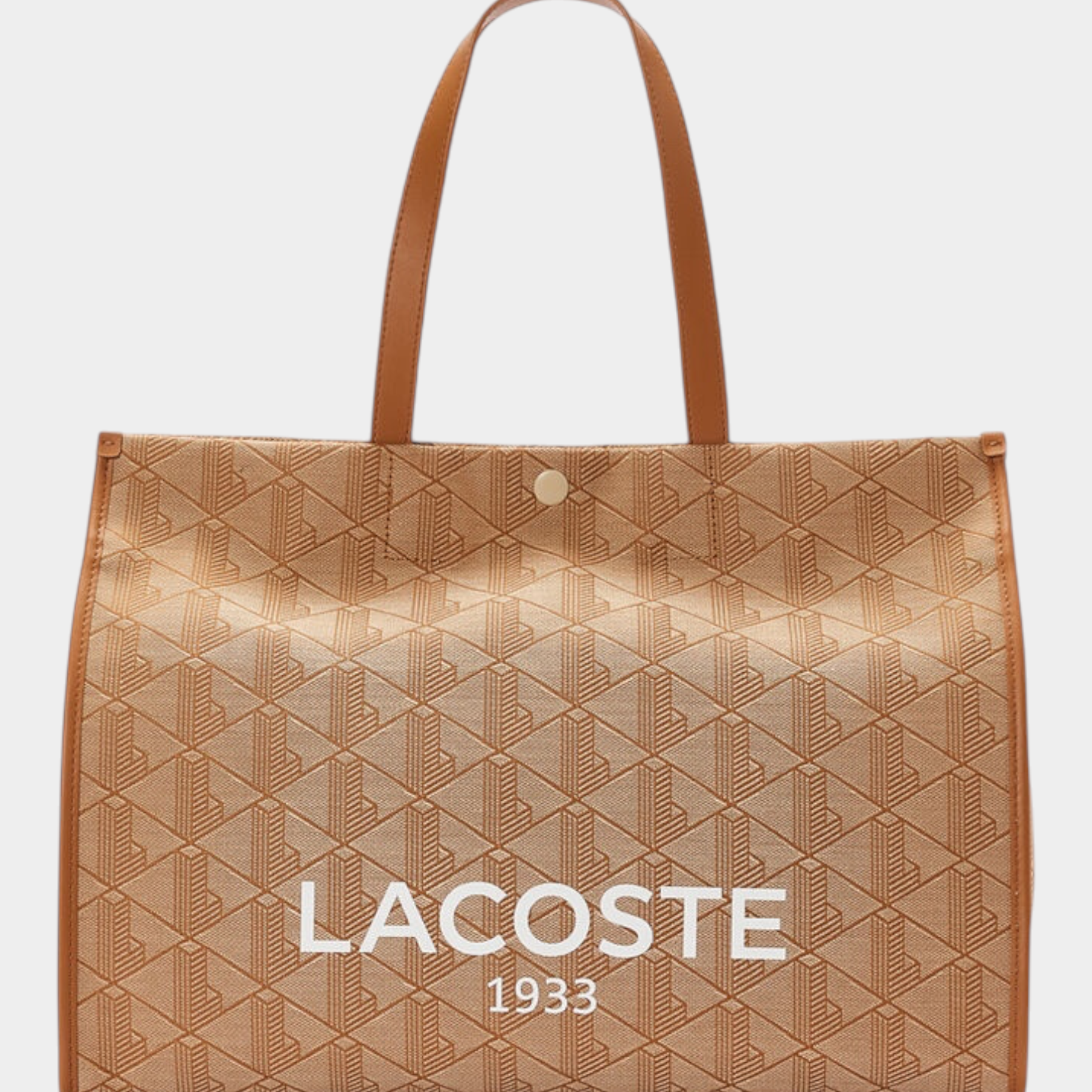 Borsa tote grande Follower SRL Lacoste in tessuto jacquard beige con stampa Heritage e logo bianco frontale