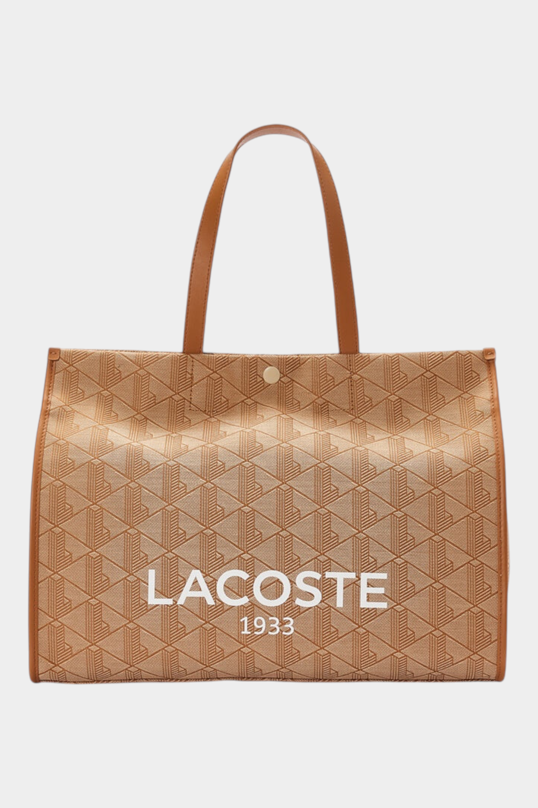 Borsa tote grande Follower SRL Lacoste in tessuto jacquard beige con stampa Heritage e logo bianco frontale