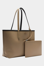 Borsa tote double face Follower SRL Lacoste color beige con pochette rimovibile e logo del coccodrillo in rilievo