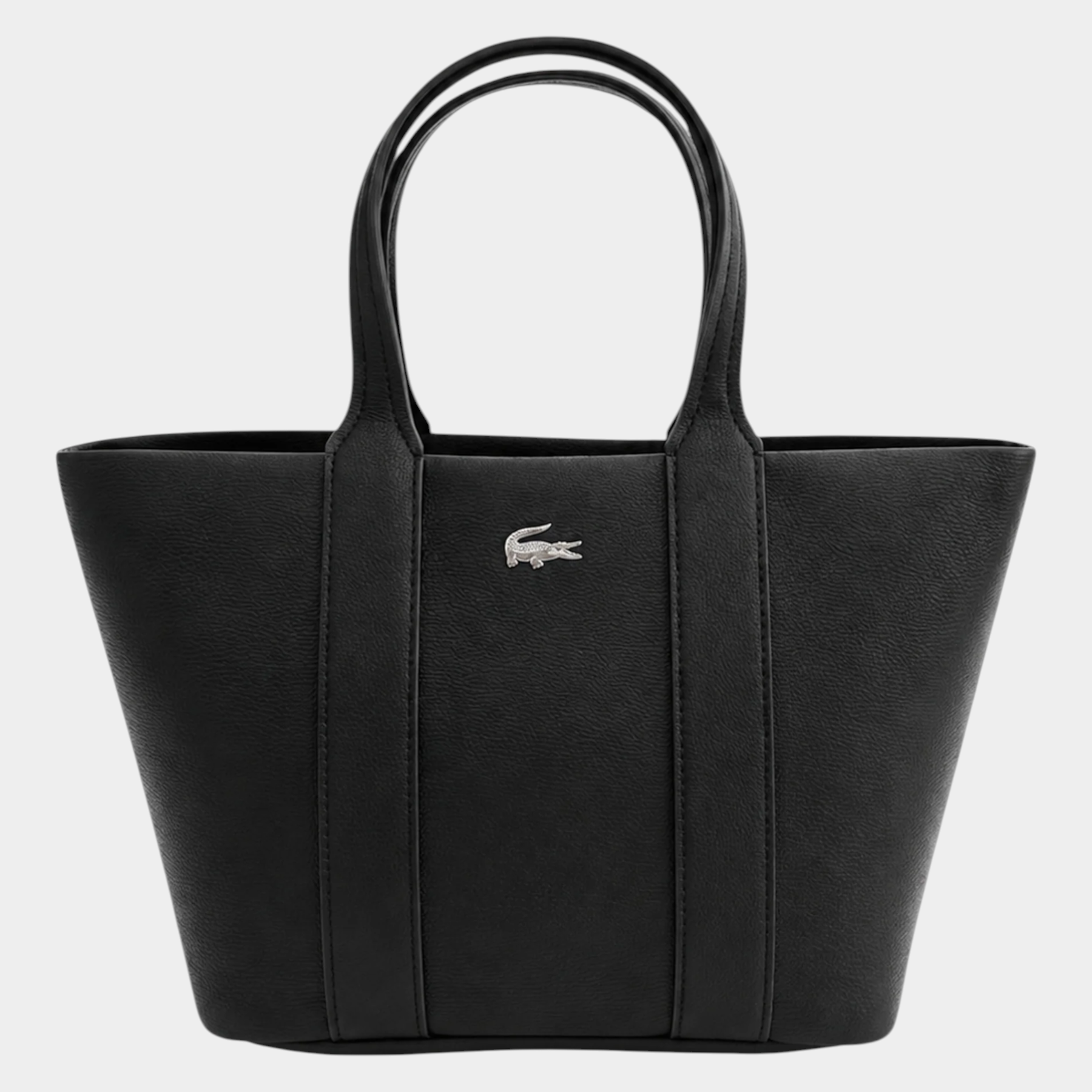 Borsa tote Follower SRL Lacoste nera in pelle con logo metallico frontale e doppi manici