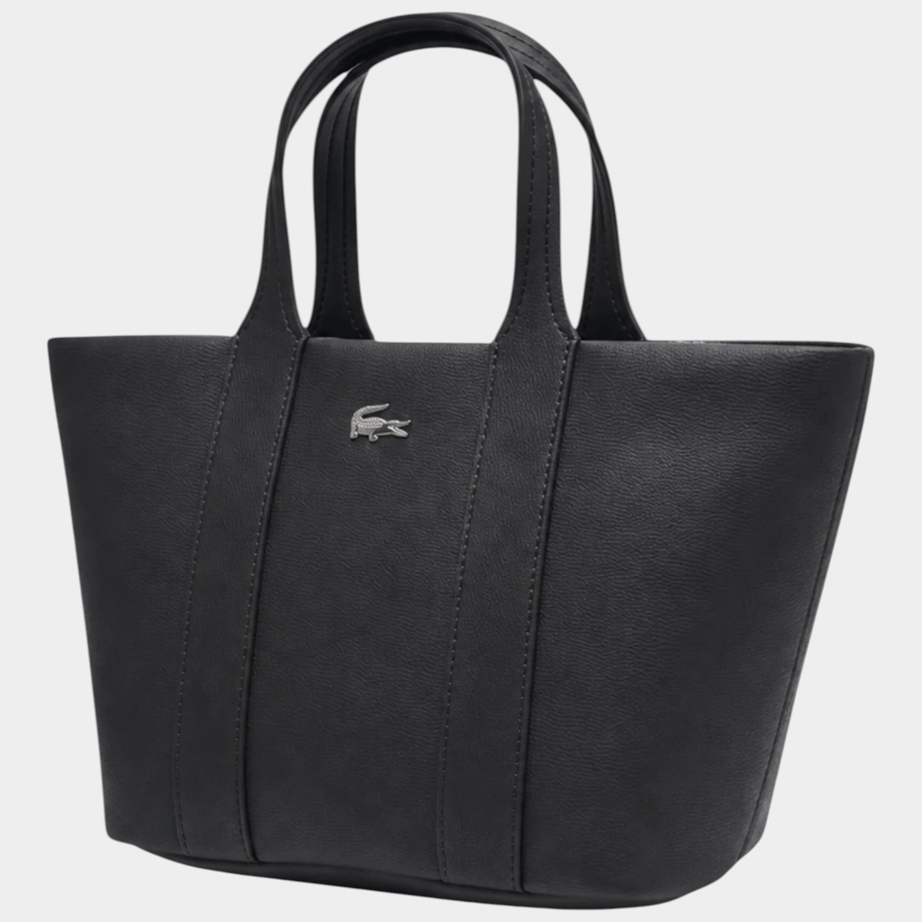 Borsa tote nera Follower SRL Lacoste con logo in metallo e doppi manici, design elegante e minimalista