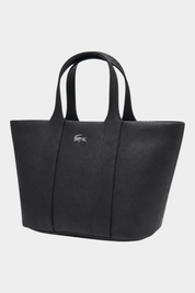 Borsa tote nera Follower SRL Lacoste con logo in metallo e doppi manici, design elegante e minimalista