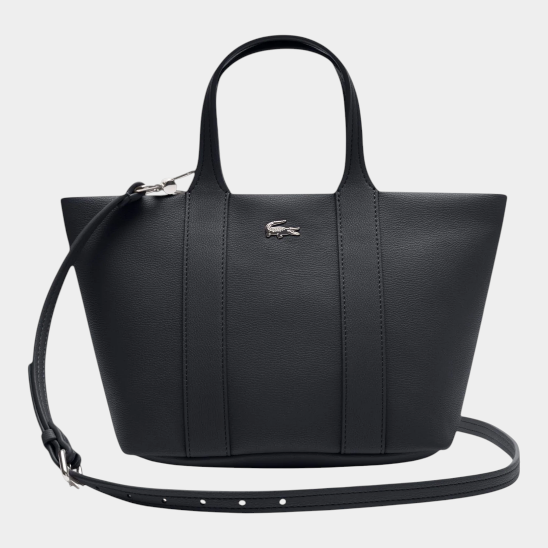 Borsa tote nera Follower SRL Lacoste con tracolla regolabile e logo in metallo argentato