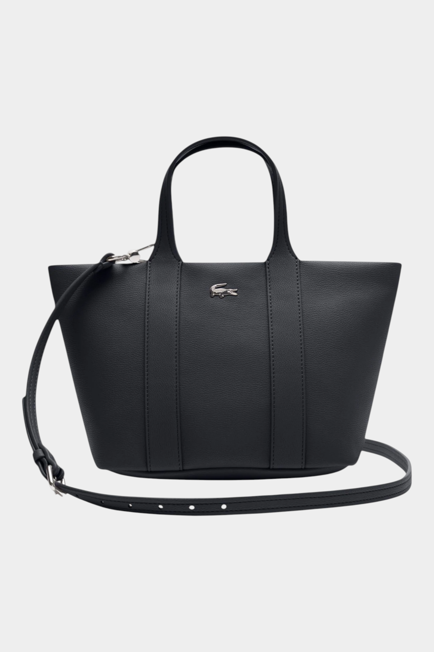 Borsa tote nera Follower SRL Lacoste con tracolla regolabile e logo in metallo argentato