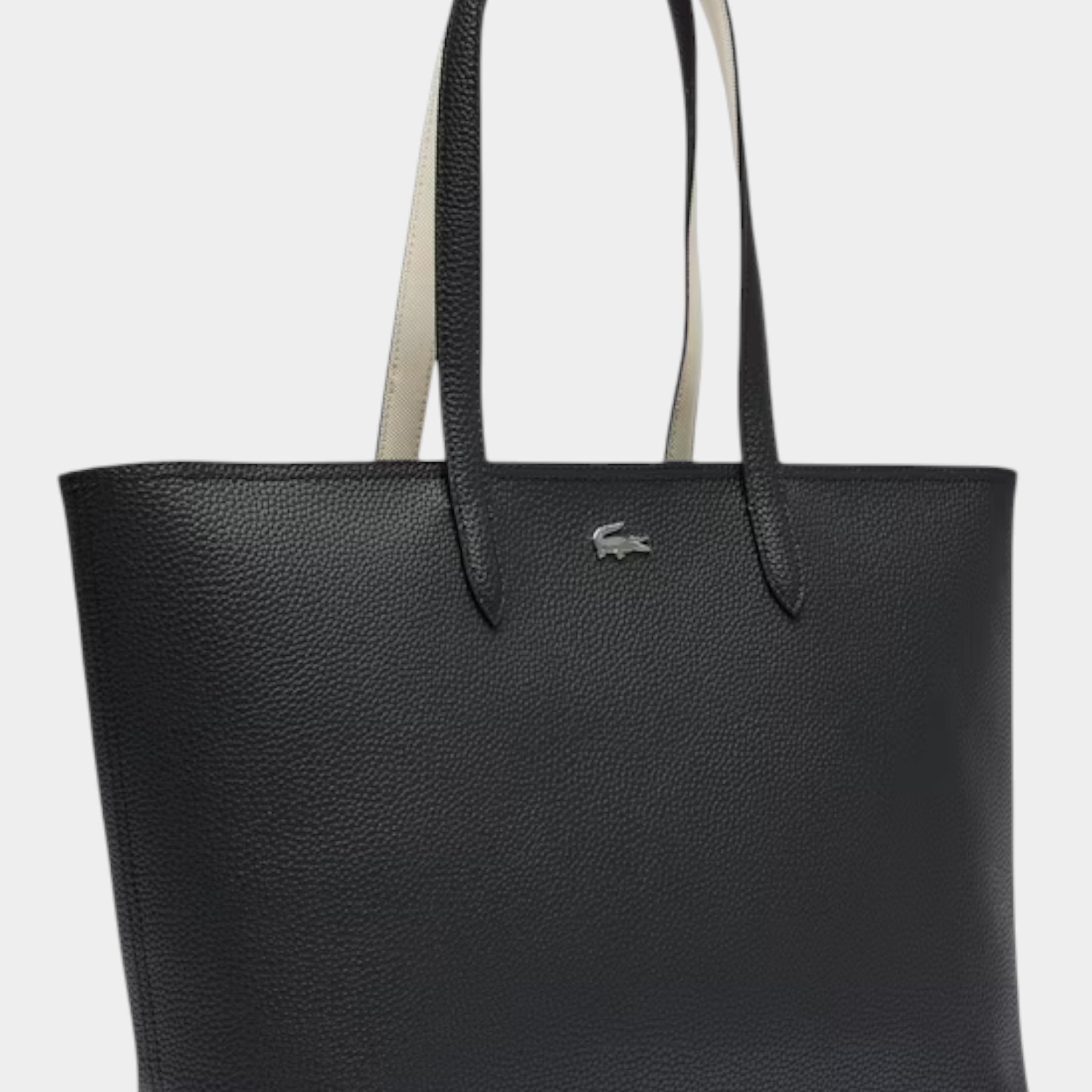 Borsa tote nera Lacoste Anna con zip e manici a contrasto, proposta da Follower SRL