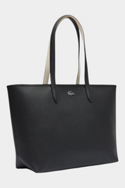 Borsa tote nera Lacoste Anna con zip e manici a contrasto, proposta da Follower SRL