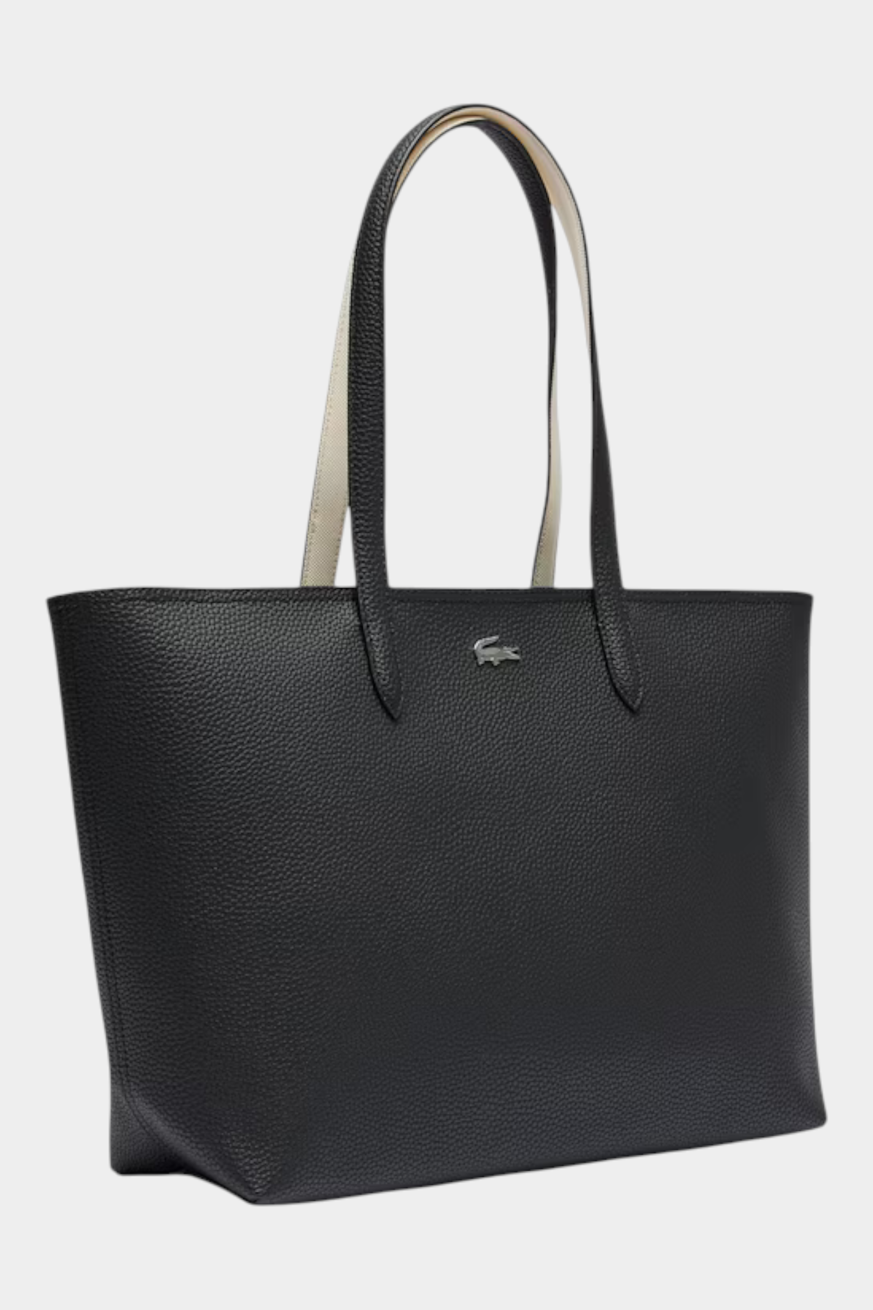 Borsa tote nera Lacoste Anna con zip e manici a contrasto, proposta da Follower SRL