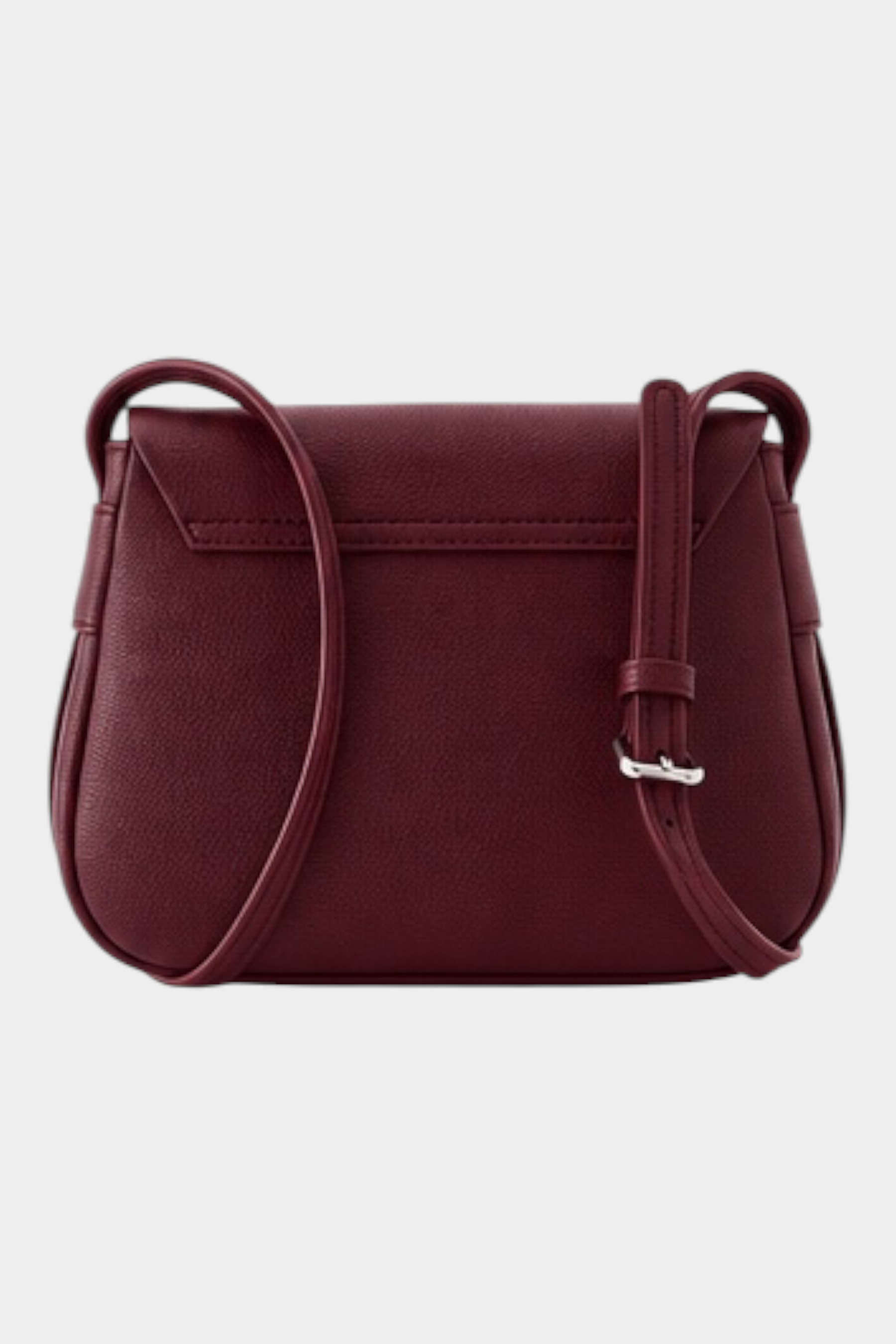 Borsa a tracolla Follower SRL Lacoste color bordeaux con patta e dettagli in metallo argento, vista posteriore