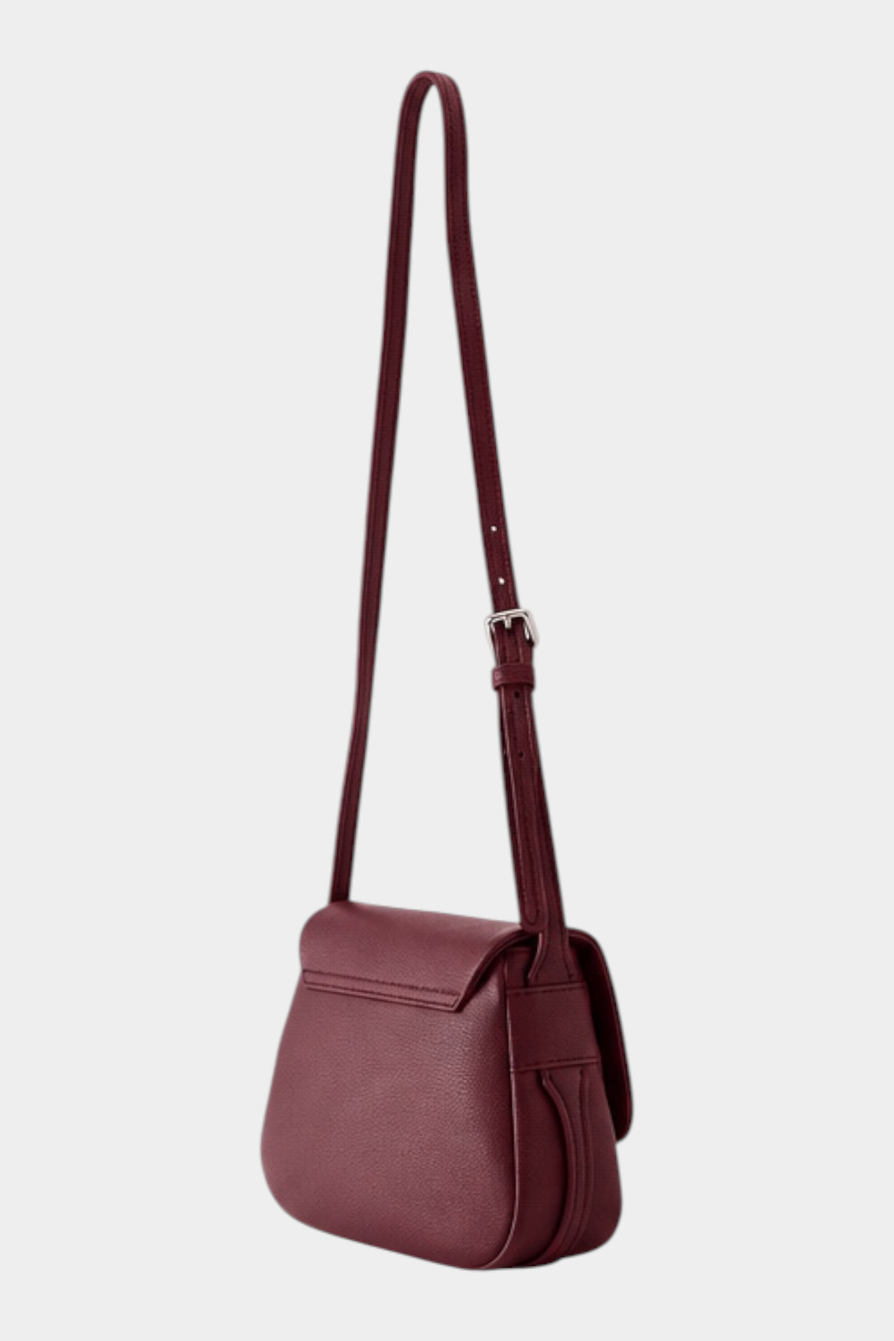 Borsa a tracolla Follower SRL color bordeaux con patta e tracolla regolabile in pelle martellata