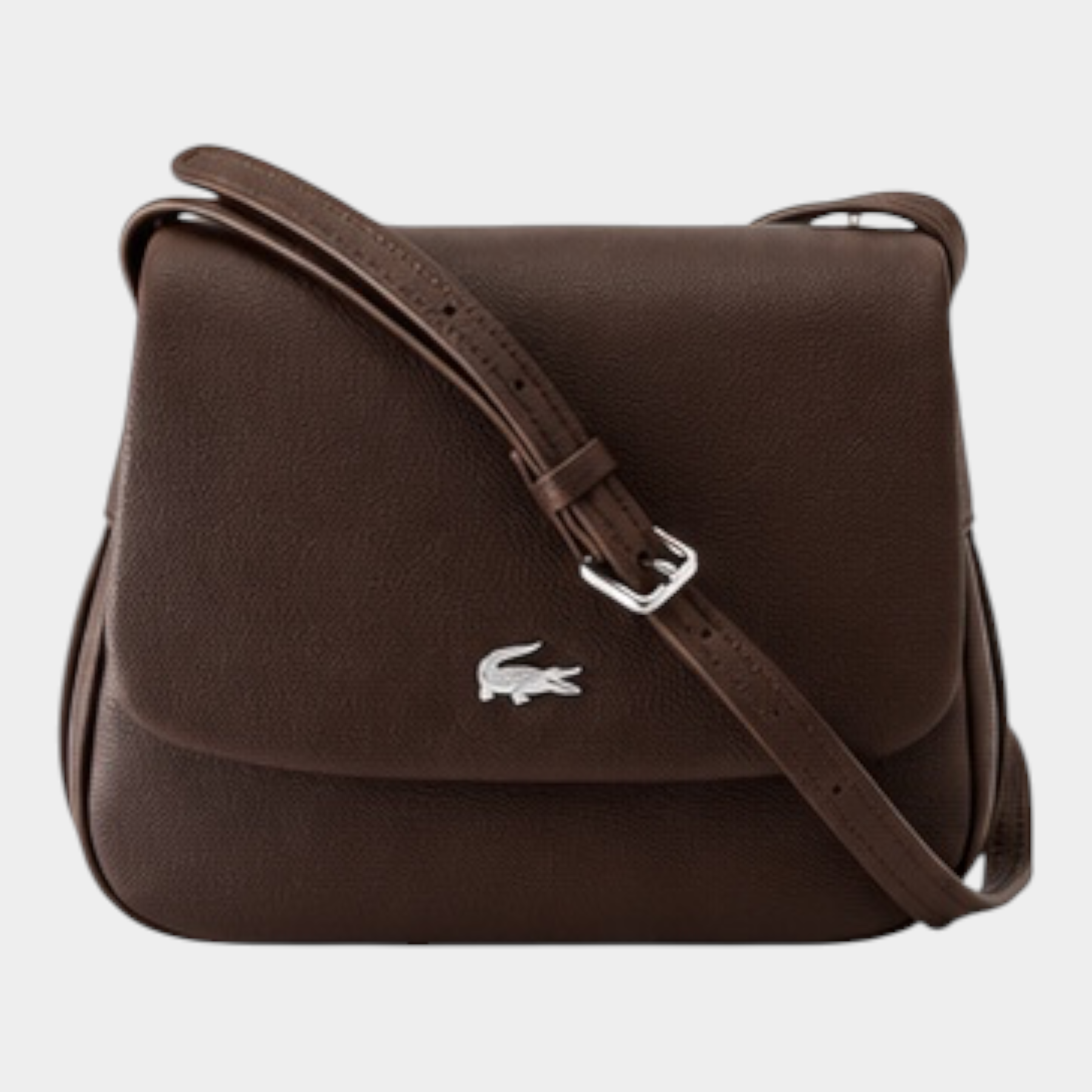 Borsa a tracolla marrone Follower SRL con patta, logo coccodrillo argentato e tracolla regolabile