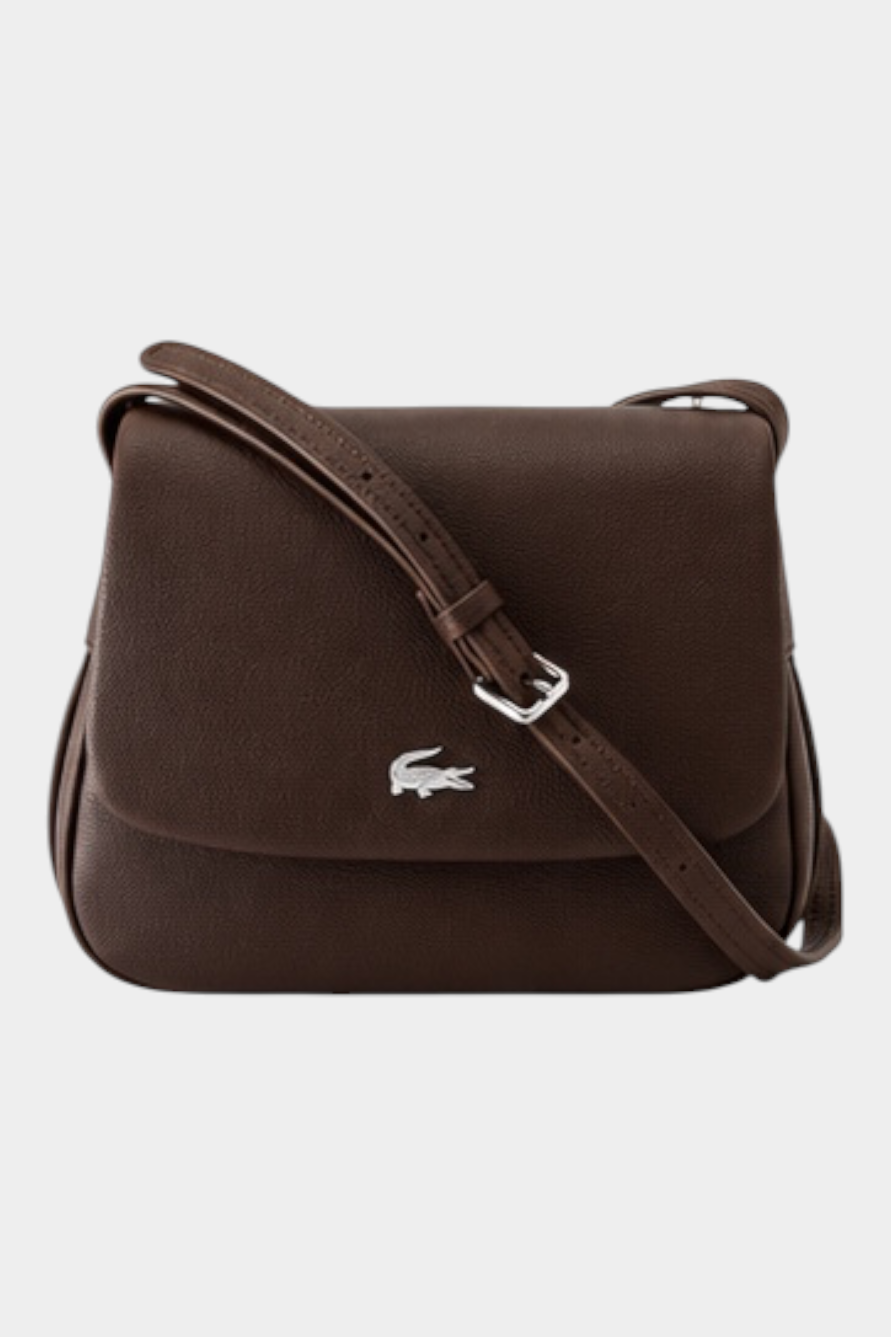 Borsa a tracolla marrone Follower SRL con patta, logo coccodrillo argentato e tracolla regolabile