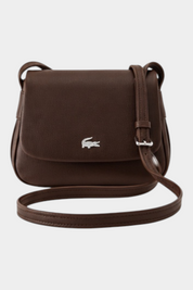 Borsa a tracolla marrone Follower SRL con patta e logo coccodrillo argentato Lacoste