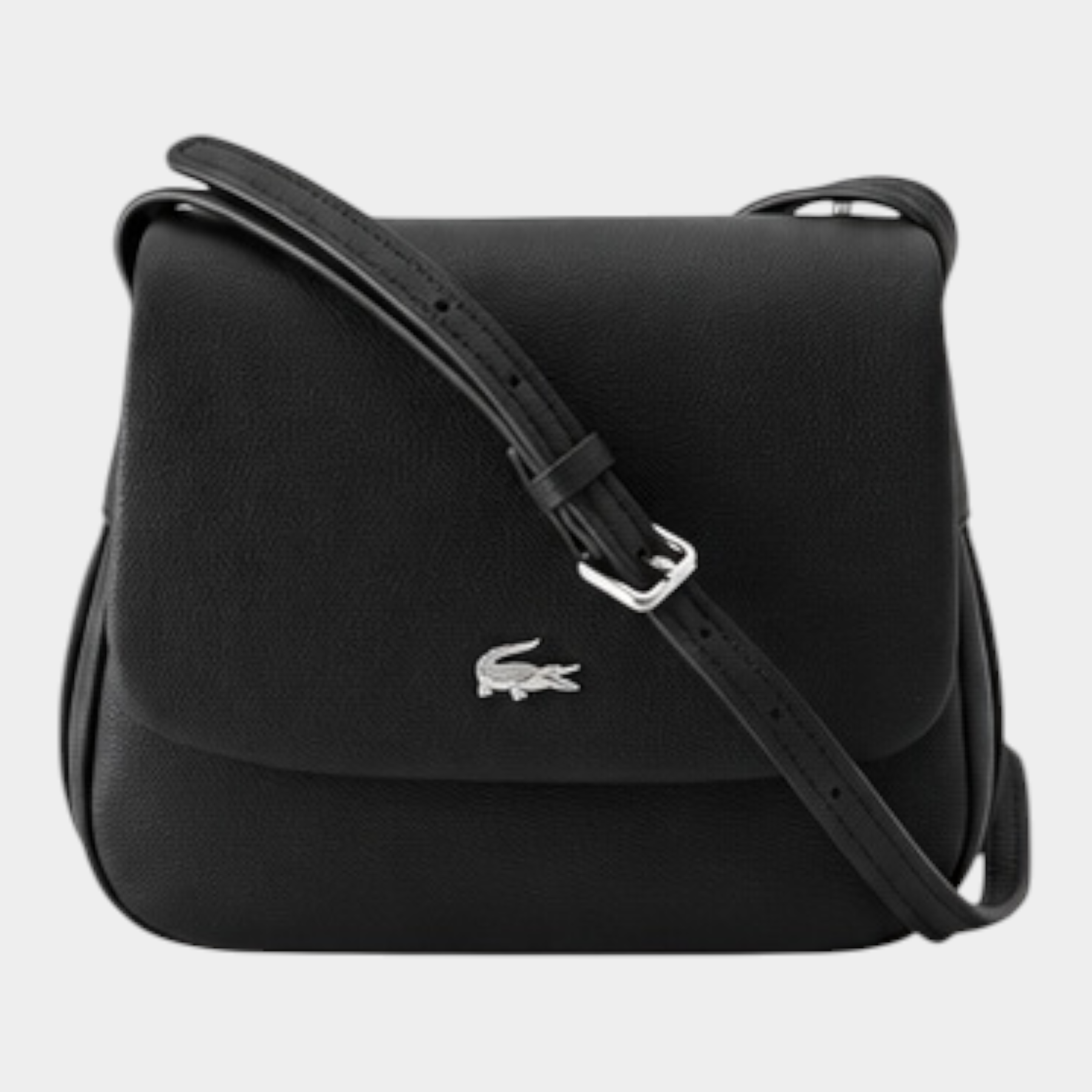 Borsa a tracolla Follower SRL Lacoste nera con patta e logo in metallo argentato