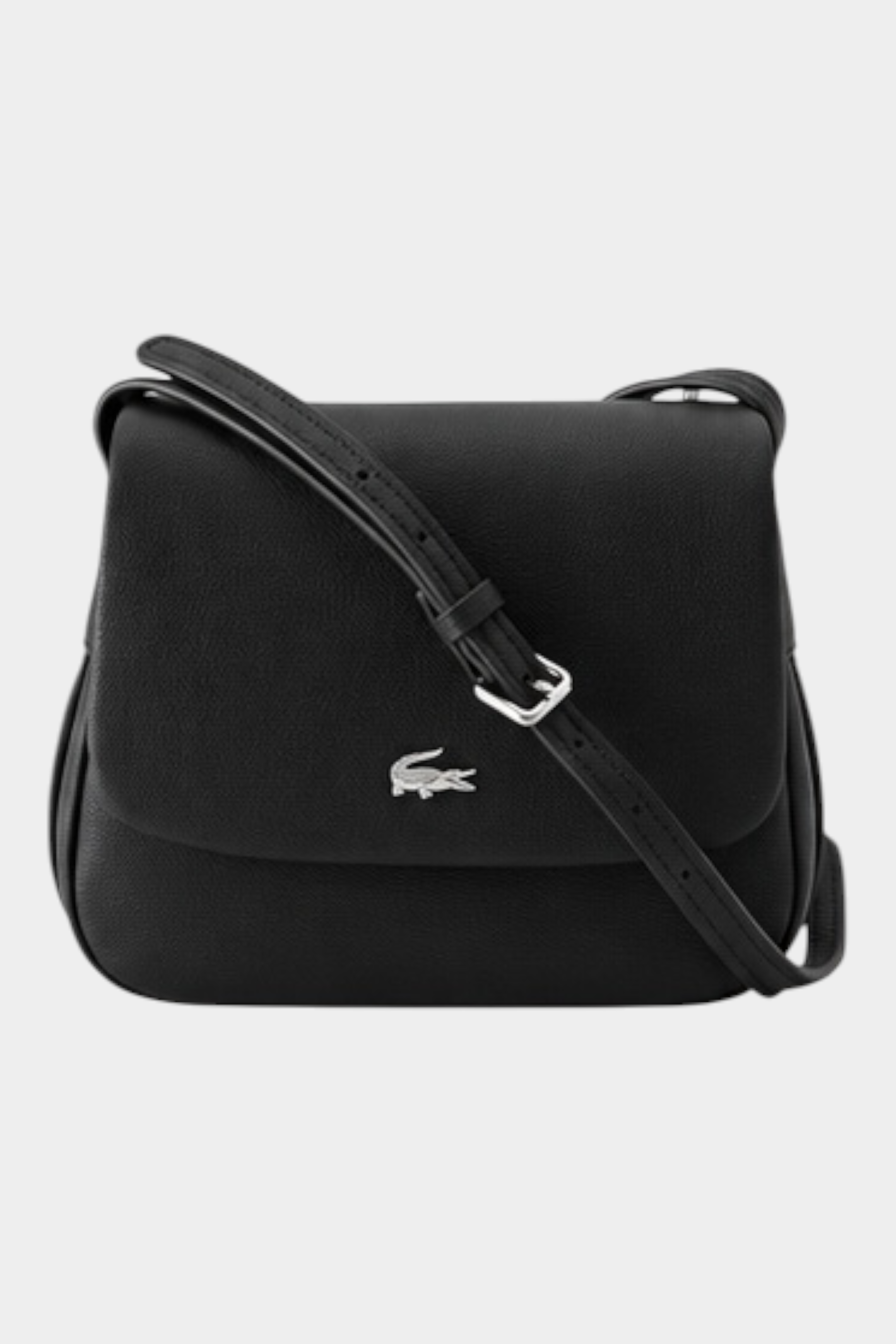 Borsa a tracolla Follower SRL Lacoste nera con patta e logo in metallo argentato